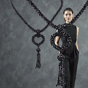 Black Spinel Faceted Round Knotted Necklace Black. Approx 30"With Pendant